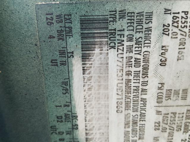 1FMZU77EX1UB78560 - 2001 FORD EXPLORER S BLUE photo 10