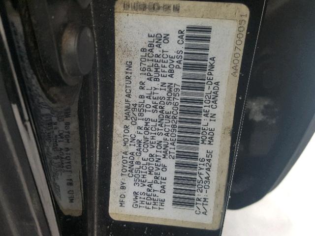 2T1AE09B2RC067597 - 1994 TOYOTA COROLLA LE 黑色 照片 10