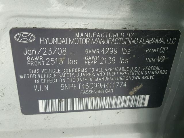 5NPET46C99H411774 - 2009 HYUNDAI SONATA GLS GREEN photo 10