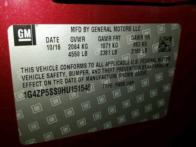 1G4ZP5SS9HU151546 - 2017 BUICK LACROSSE E 红色 照片 10