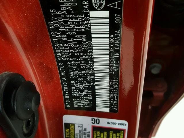 2T1BURHE8FC353330 - 2015 TOYOTA COROLLA L RED photo 10