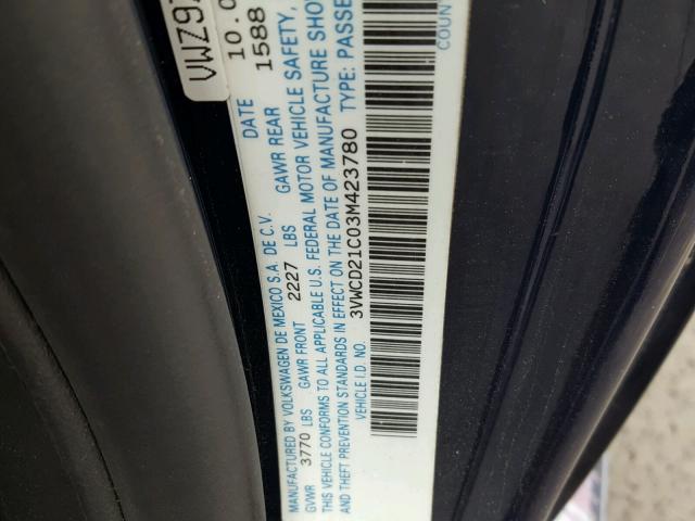 3VWCD21C03M423780 - 2003 VOLKSWAGEN NEW BEETLE 蓝色 照片 10