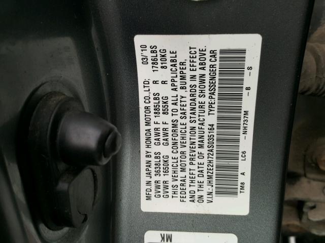 JHMZE2H72AS035164 - 2010 HONDA INSIGHT EX GRAY photo 10