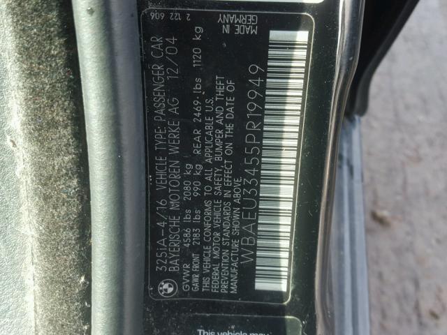 WBAEU33455PR19949 - 2005 BMW 325 XI BLACK photo 10