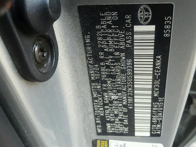 4T1BF32K35U599396 - 2005 TOYOTA CAMRY LE SILVER photo 10