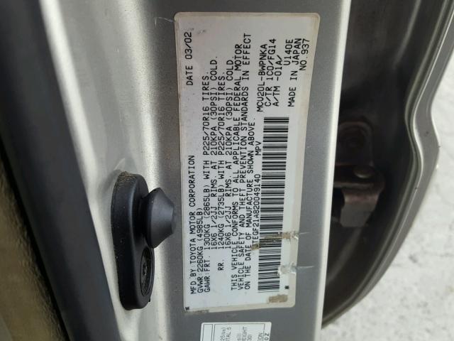 JTEGF21A820049140 - 2002 TOYOTA HIGHLANDER SILVER photo 10