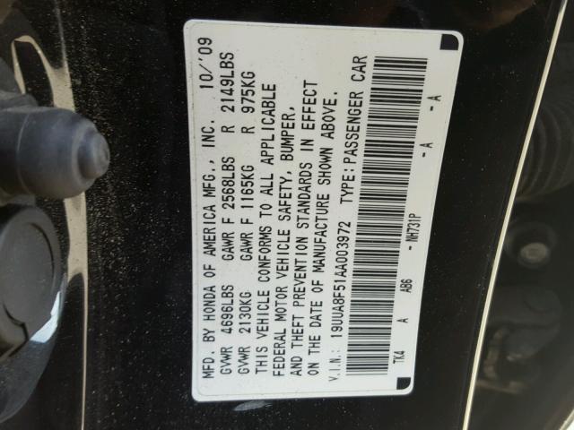 19UUA8F51AA003972 - 2010 ACURA TL BLACK photo 10