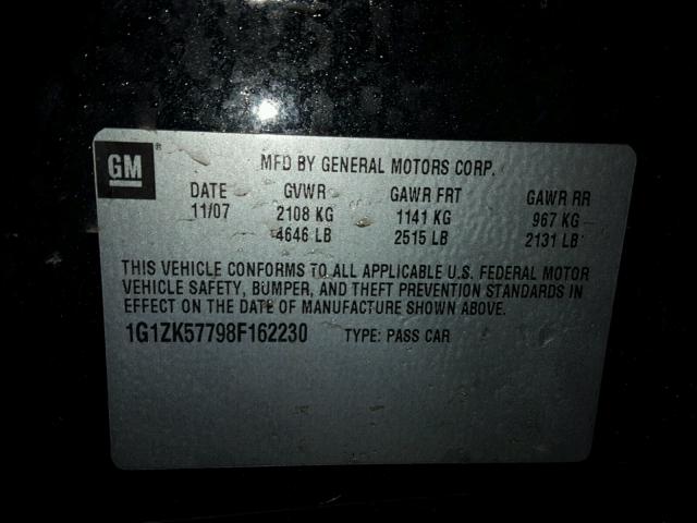 1G1ZK57798F162230 - 2008 CHEVROLET MALIBU LTZ BLACK photo 10