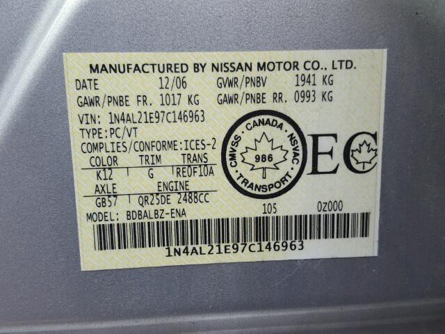 1N4AL21E97C146963 - 2007 NISSAN ALTIMA 2.5 SILVER photo 10