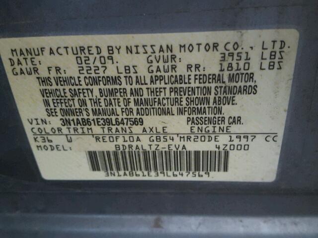 3N1AB61E39L647569 - 2009 NISSAN SENTRA 2.0 GRAY photo 10