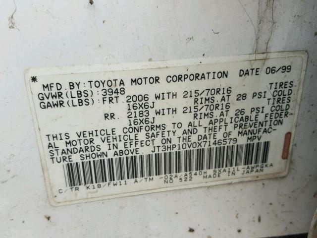 JT3HP10V0X7146579 - 1999 TOYOTA RAV4 WHITE photo 10