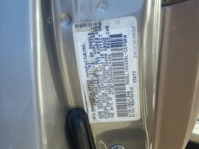 4T1BF22K0VU014106 - 1997 TOYOTA CAMRY CE GOLD photo 10