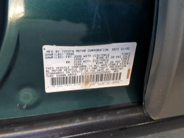 JT3HP10V2Y0235600 - 2000 TOYOTA RAV4 GREEN photo 10