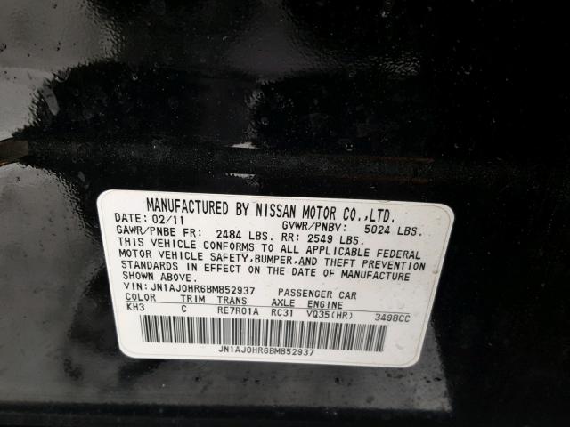 JN1AJ0HR6BM852937 - 2011 INFINITI EX35 BASE BLACK photo 10