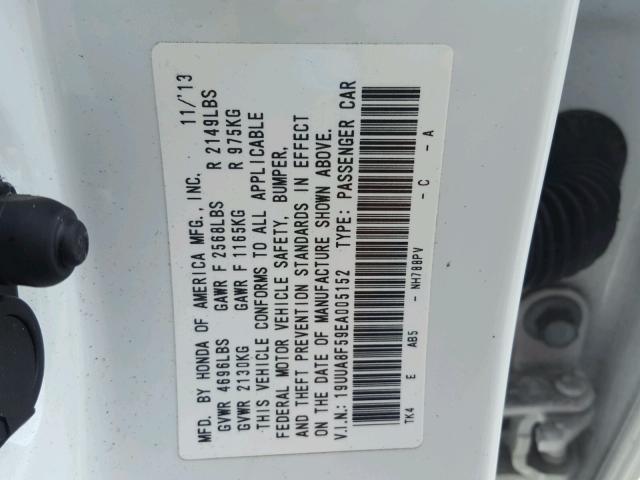 19UUA8F59EA005152 - 2014 ACURA TL TECH WHITE photo 10