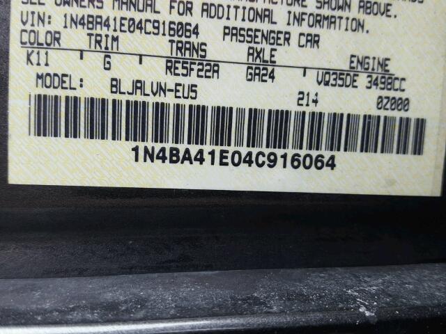 1N4BA41E04C916064 - 2004 NISSAN MAXIMA SE GRAY photo 10