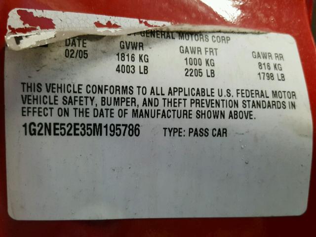 1G2NE52E35M195786 - 2005 PONTIAC GRAND AM S წითელი ფოტო 10