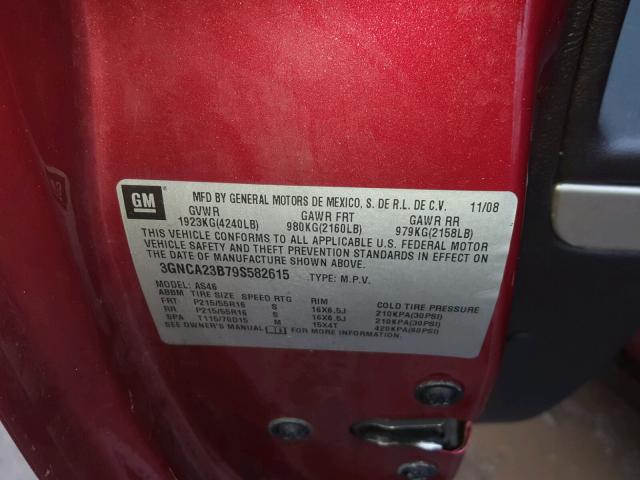 3GNCA23B79S582615 - 2009 CHEVROLET HHR LT RED photo 10