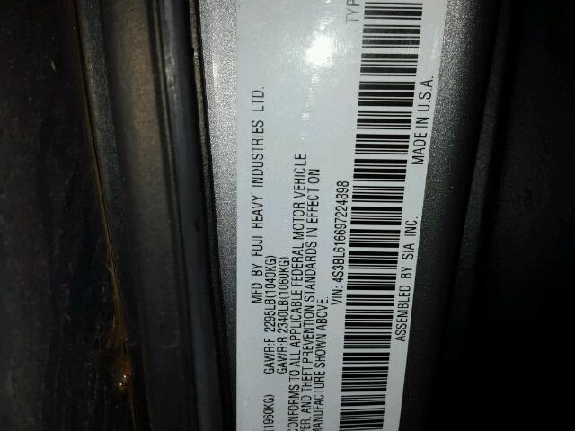 4S3BL616697224898 - 2009 SUBARU LEGACY 2.5 SILVER photo 10