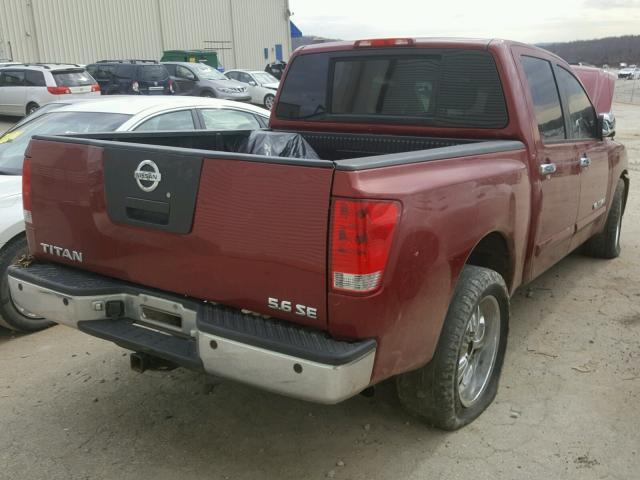 1N6AA07AX5N502165 - 2005 NISSAN TITAN XE MAROON photo 4