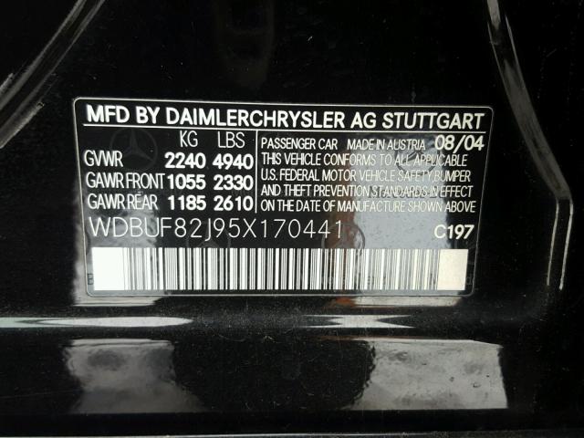 WDBUF82J95X170441 - 2005 MERCEDES-BENZ E 320 4MAT BLACK photo 10