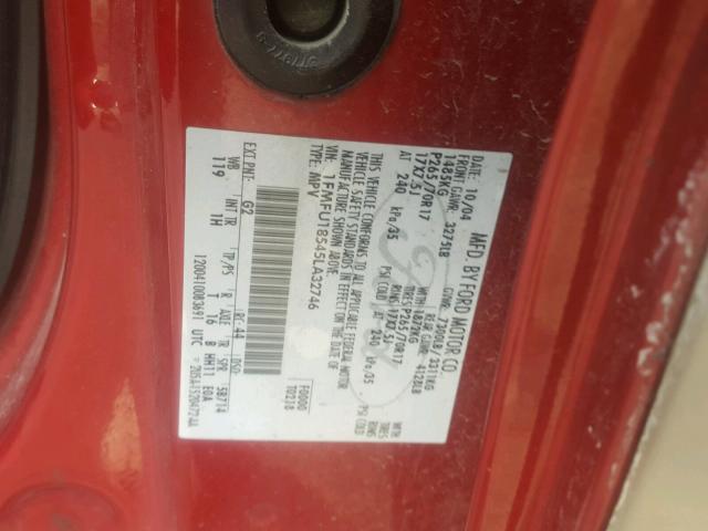 1FMFU18545LA32746 - 2005 FORD EXPEDITION RED photo 10