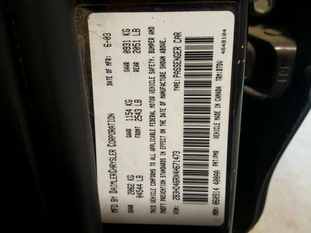 2B3HD46RX4H671473 - 2004 DODGE INTREPID S BLACK photo 10