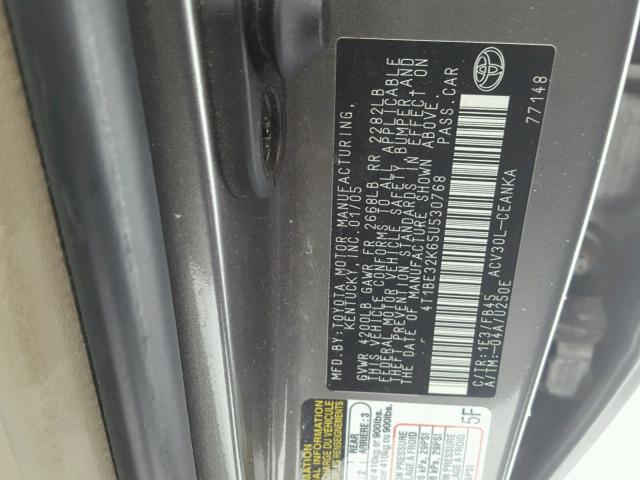 4T1BE32K65U530768 - 2005 TOYOTA CAMRY LE GRAY photo 10