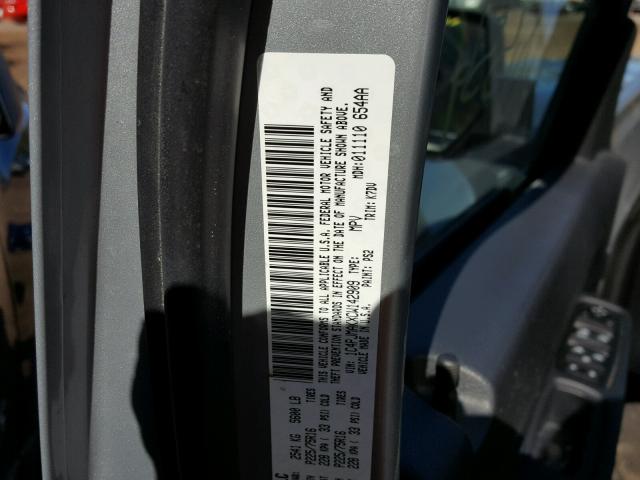 1C4PJMAKXCW142909 - 2012 JEEP LIBERTY SP SILVER photo 10