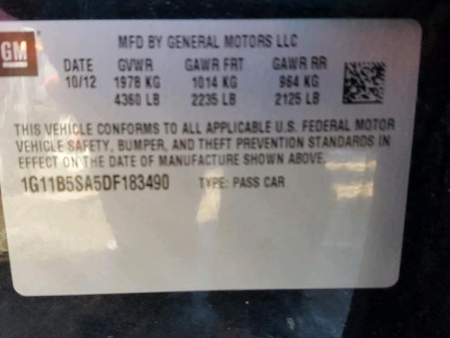 1G11B5SA5DF183490 - 2013 CHEVROLET MALIBU LS შავი ფოტო 10