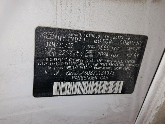 KMHDU46D87U134373 - 2007 HYUNDAI ELANTRA GL WHITE photo 10