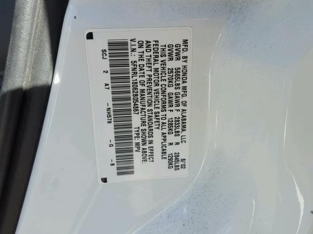 5FNRL18062B054867 - 2002 HONDA ODYSSEY EX WHITE photo 10