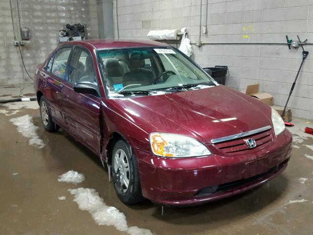 1HGES165X2L031347 - 2002 HONDA CIVIC LX BURGUNDY photo 1