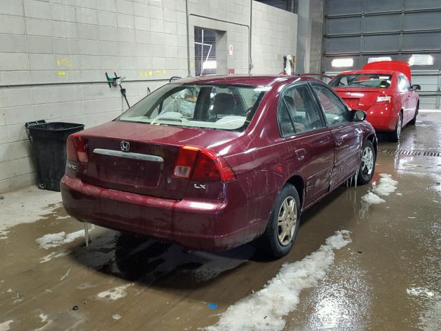 1HGES165X2L031347 - 2002 HONDA CIVIC LX BURGUNDY photo 4