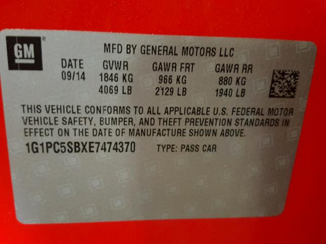 1G1PC5SBXE7474370 - 2014 CHEVROLET CRUZE LT RED photo 10