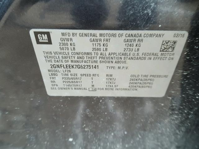 2GNFLEEK7G6275141 - 2016 CHEVROLET EQUINOX LS GRAY photo 10