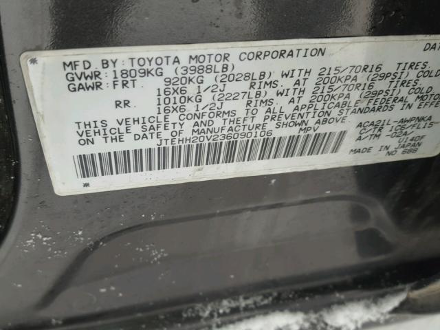 JTEHH20V236090106 - 2003 TOYOTA RAV4 GRAY photo 10