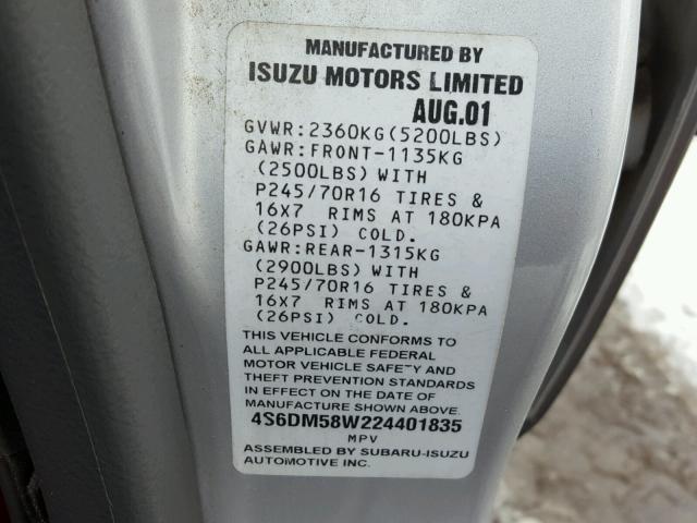 4S6DM58W224401835 - 2002 HONDA PASSPORT E 灰色 照片 10