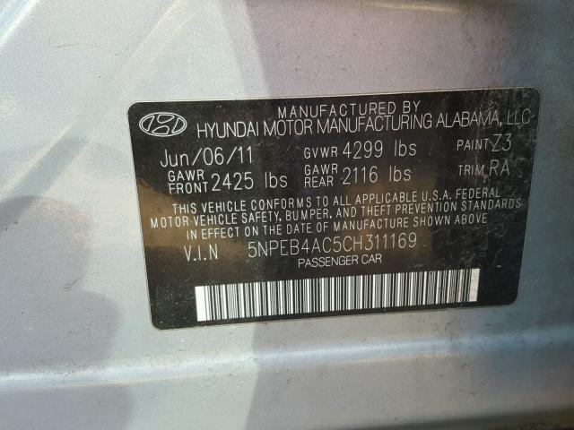 5NPEB4AC5CH311169 - 2012 HYUNDAI SONATA GLS BLUE photo 10