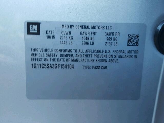 1G11C5SA3GF154104 - 2016 CHEVROLET MALIBU LIM 银色 照片 10