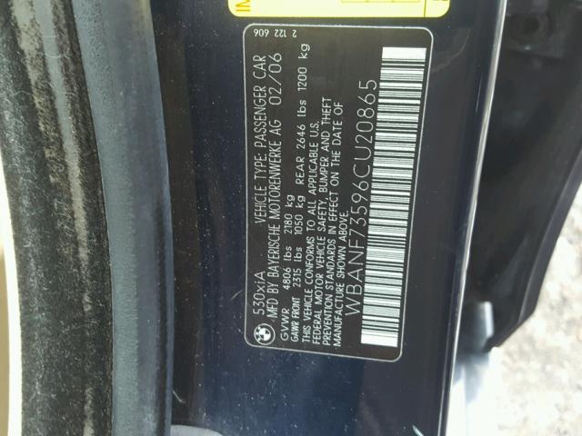 WBANF73596CU20865 - 2006 BMW 530 XI BLUE photo 10