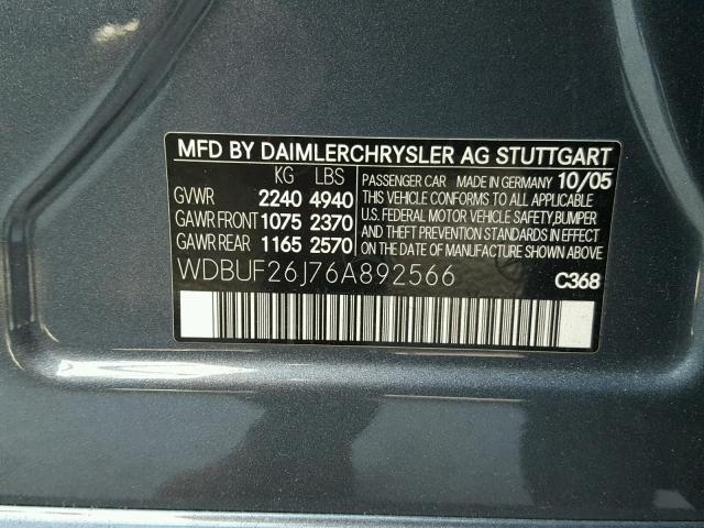 WDBUF26J76A892566 - 2006 MERCEDES-BENZ E 320 CDI CHARCOAL photo 10