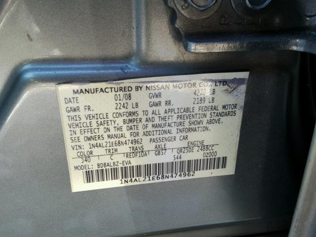 1N4AL21E68N474962 - 2008 NISSAN ALTIMA 2.5 GREEN photo 10