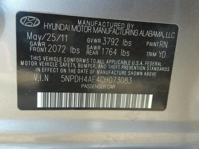 5NPDH4AE4CH073083 - 2012 HYUNDAI ELANTRA GL BROWN photo 10