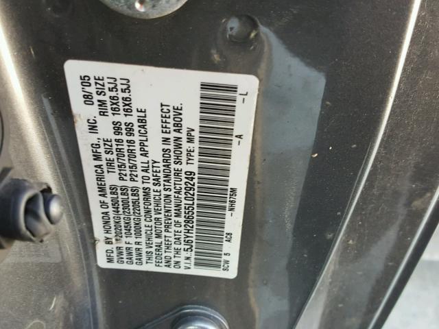 5J6YH28655L029249 - 2005 HONDA ELEMENT EX SILVER photo 10