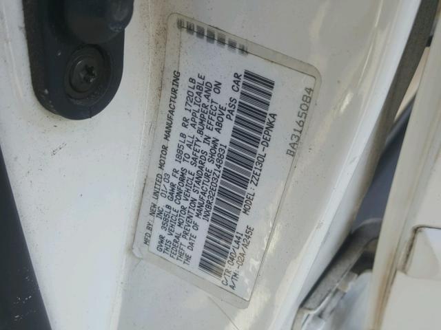 1NXBR32E03Z148831 - 2003 TOYOTA COROLLA CE WHITE photo 10