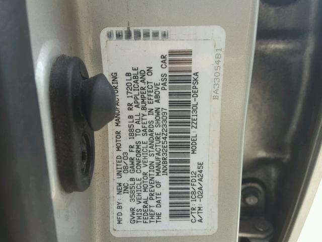 1NXBR32E54Z233097 - 2004 TOYOTA COROLLA CE SILVER photo 10