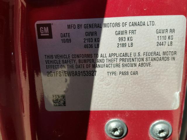 2G1FS1EW8A9153927 - 2010 CHEVROLET CAMARO SS Rojo foto 10