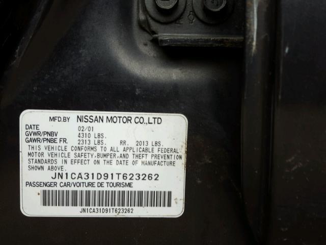 JN1CA31D91T623262 - 2001 NISSAN MAXIMA GXE GRAY photo 10