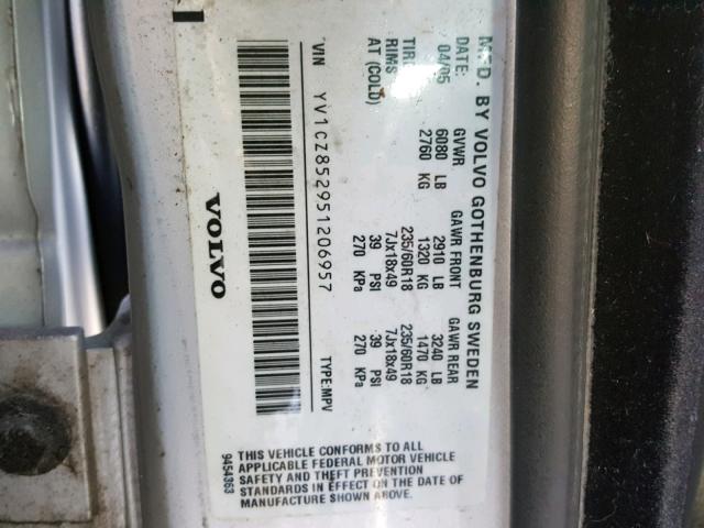 YV1CZ852951206957 - 2005 VOLVO XC90 V8 SILVER photo 10